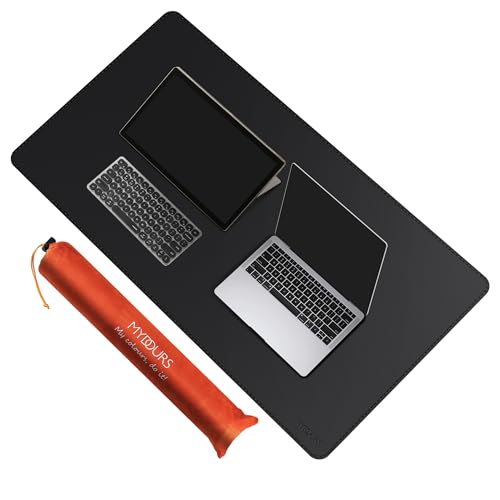 Mydours Tappetino da scrivania in pelle PU, grande cuscinetto 110x60cm, protettore dell'organizzazione su entrambi i lati, impermeabile e facile da pulire, per la scrittura, l'ufficio e la casa (nero)