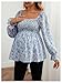 MakeMeChic Women's Maternity Blouse Floral Square Neck Ruffle Sleeve Shirts Peplum Shirred Business Office Work Tops Blue Small