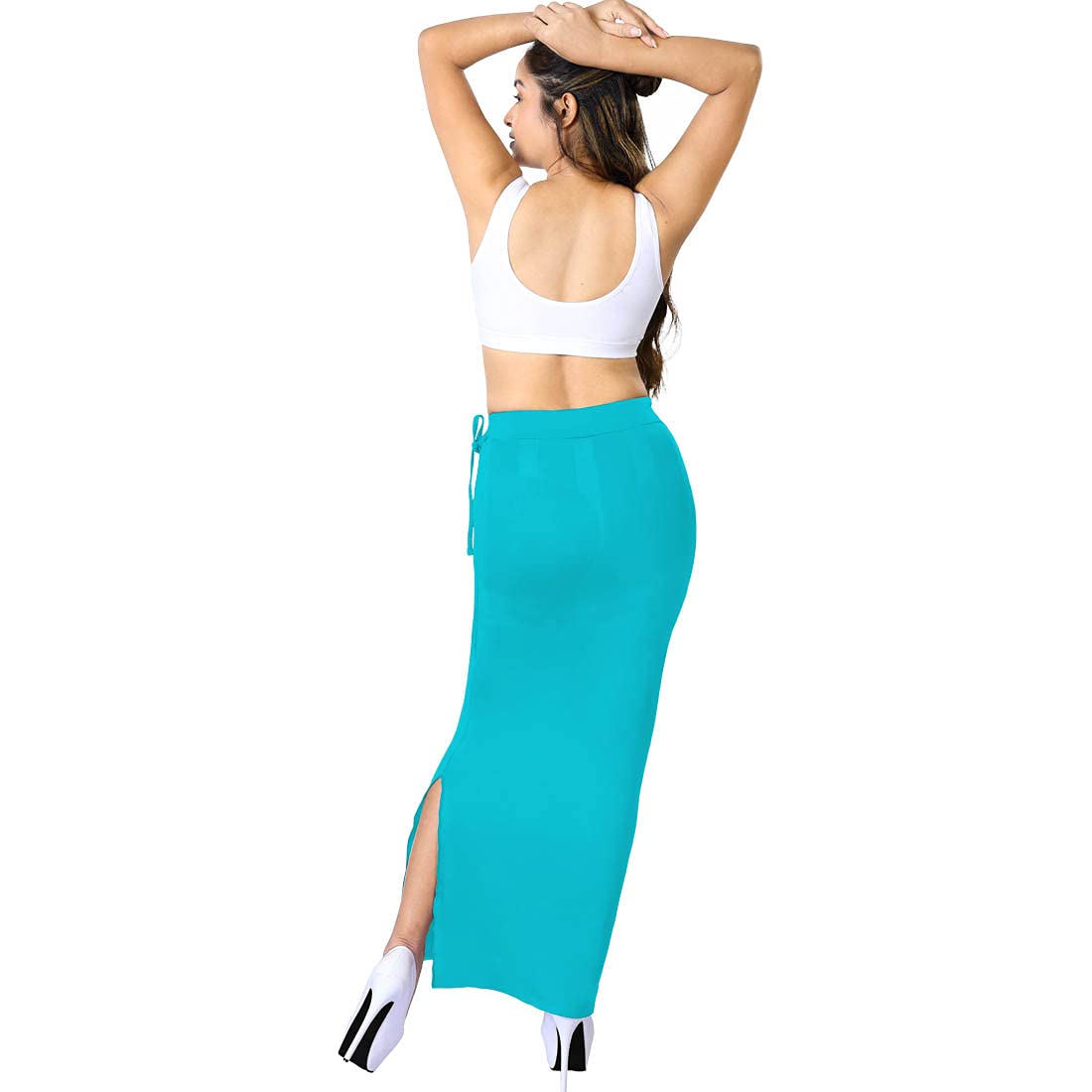 dermawear Women Blended Fabric Saree Shapewear Petticoat (Turquoise Blue, Large) 2