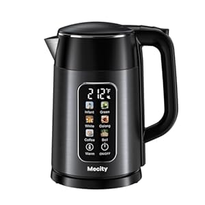 Mecity Electric Kettle 1.7L Touch Screen Temperature Control Water Boiler, No Plastic Contact with Water. 6 Preset Temperature Programs, 2 Hours Keep Warm, Dark Grey