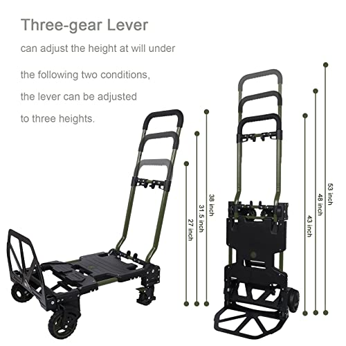 Oyoest Folding Hand Truck 330Lbs Capacity Heavy Duty Hand Truck Dolly,2 In 1 Dolly Cart With Retractable Handle,Brake,Rubber Wheels,Portable Hand Truck For Transportation,Baggage Handling Use. #TOP1