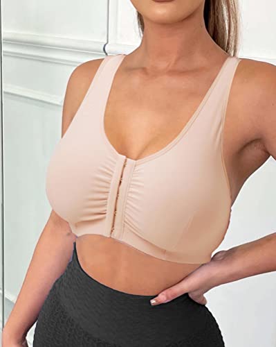 Post Surgical Bra Front Closure Post Surgery Bra Post Op Front Close Bras Sports Bra Mastectomy Bra Wirefree For Women (Medium, Nude) #TOP2