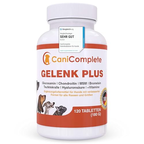CaniComplete Gelenk Plus - Gelenktabletten für Hunde: Teufelskralle, MSM, Chondroitin, Glucosamin, Kollagen, Vitamin B, UVM. 120 Stück