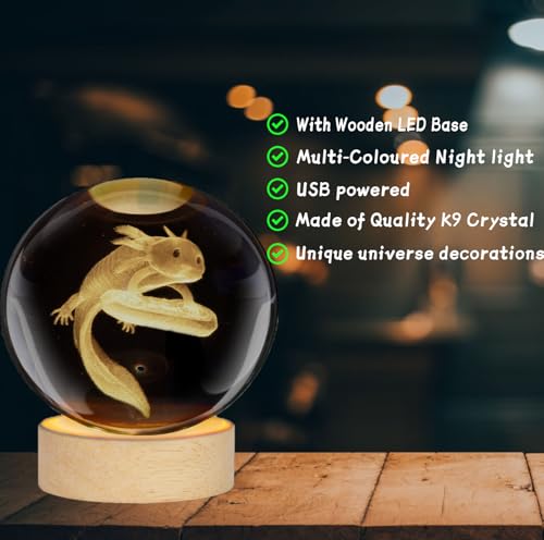 Image of Large 3D Axolotl Crystal Ball Night Light for Kids with Colorful LED Light Base,Bedroom Decor and Gift for Teens Boys and Girls and Fans, Christmas Classmates and Birthday (Multicolor Salamander2)