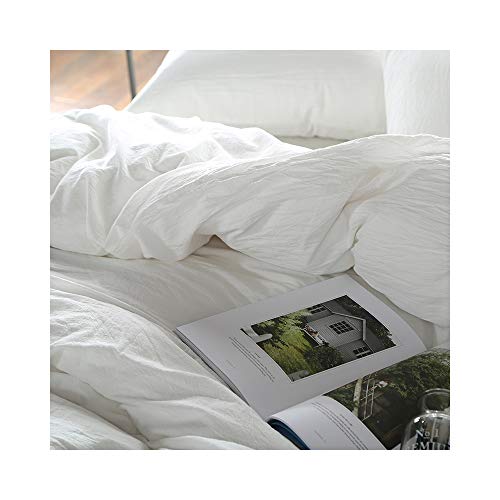 Image of F.Y.Dreams 100% Washed Cotton Duvet Cover for Weighted Blanket 48x72 inches with 16 Ties, Zipper on Long Side /White /Just Duvet Cover