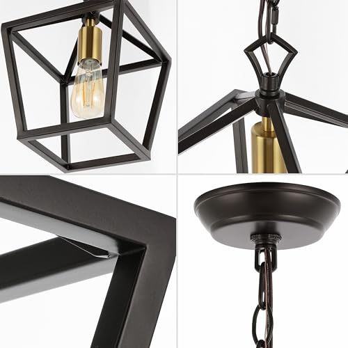 Image of JONATHAN Y Pagoda 1-Light Pendant 8 inch Cage, Oil Rubbed Bronze /Brass Gold