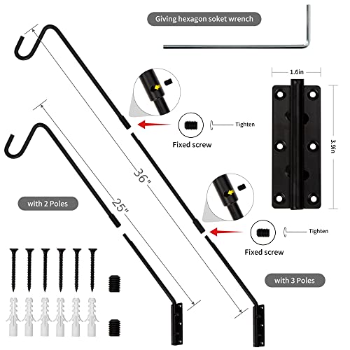 Juegoal Heavy Duty Deck Hook, 25 Inch To 36 Inch Wall Mounted Extended Reach Deck Hook Wall Pole Plant Bracket For Hanging Bird Feeder, Plants, Suet Baskets, Lanterns, Wind Chimes #TOP1