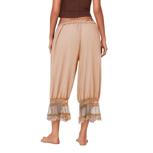 Image of Women Lace Long Bloomers Pants Elastic Waist Y2k Ruffle Pettipants Slip Cute Pantaloons Pumpkin Pants
