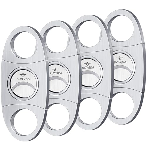 roygra Cigar Cutter Set (4 Pack), Guillotine Double Blade, Cigar Accessories for Men, Stainless Steel Smoking Accessories Tool, Portable Sharp Clean Cut - Silver
