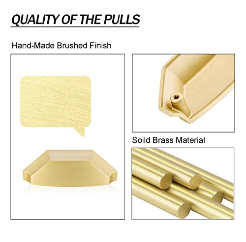 Qogrisun 5-Pack Solid Brass Cabinet Cup Pulls, Gold Drawer Dresser Handles, Copper Kitchen Hardware, 3-Inch Hole Center, 3.9-Inch Overall Length, Brushed Finish #TOP1