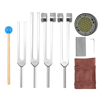 Tuning Forks For Healing Set, 128Hz, 136Hz, 256Hz, 384Hz & Activator For Healing Chakra Set Sound Healing Therapy Aluminum Alloy Sensory Tuning Fork Activator For Healing