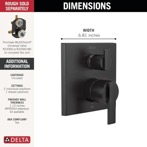 DELTA FAUCET T24867-BL Angular Modern Monitor 14 Series Valve 3-Setting Integrated Shower Trim with Diverter, Matte Black by DELTA - Image 3