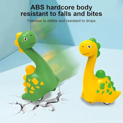 Image of Crackles Press & Go Dinosaur Toy with Twistable Head - Cute Cartoon Push and Go Dino Car for Babies & Toddlers - Friction Powered Animal Mini Toy - Multicolor - Pack of 2