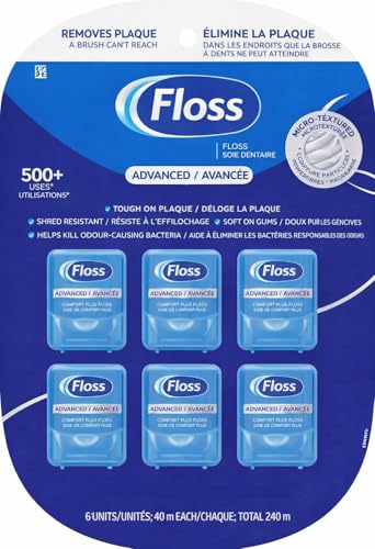 Mint Dental Floss â€“ 6 Pack, Waxed Floss for Advanced Cleaning, 40 m Each (240 m Total)
