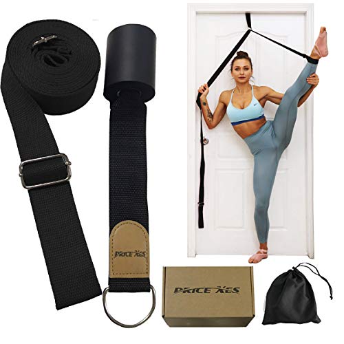 Xemz Leg Stretch Strap, Adjustable Leg Stretcher Band w/Door Anchor, Improve Leg Stretching Door Flexibility Trainer, Home Stretching Equipment for Yoga Ballet Dance Cheer Gymnastic Training (Black)