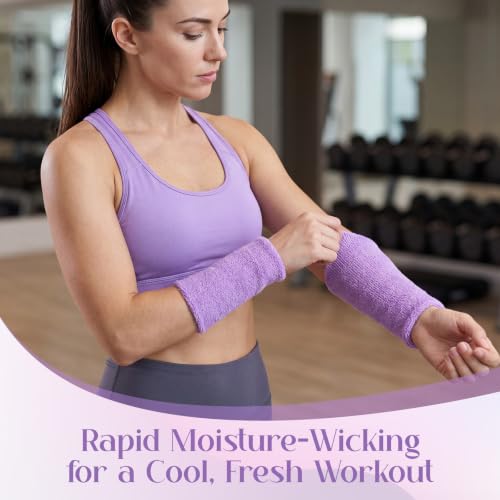 Image of WILLBOND 2 Pcs 6 Inch Wrist Sweatbands for Men and Women, Moisture Athletic Cotton Sweatband for Tennis, Basketball, Running