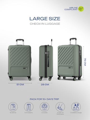 Image of Safari Large Symphony 76cm Trolley Bag Hard Case Polypropylene, 8 Spinner Wheels, 360 Degree Wheeling Carry on Luggage, Travel Bag, Suitcase for Travel, Trolley Bags for Travel, Thyme Green