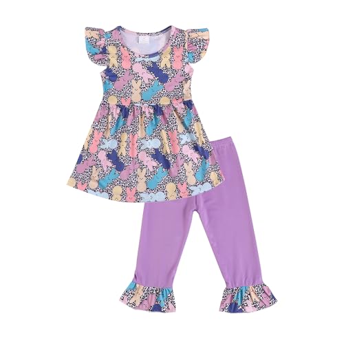 Image of nebljgo Toddler Girl Bunny Clothing Sets Spring Summer T-Shirt Leggings Pants Outfit 3-8Y