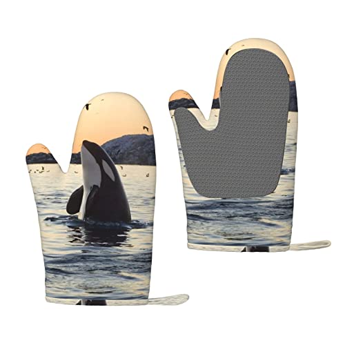 Killer Whale Silikon isolierte und verbrühungssichere Handschuhe, Küche wasserdichte und rutschfeste Ofenhandschuhe, Grillhandschuhe