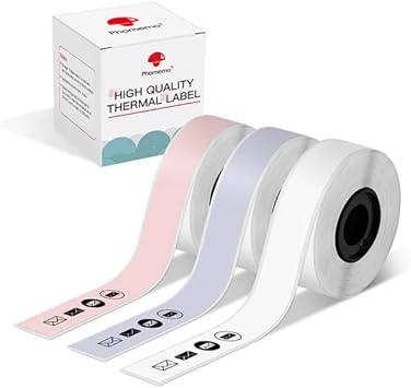 Phomemo Labels, D30 Label Tape Continuous Long, Black on Lavender, White, Pink Sticker Thermal Paper Self-Adhesive D30 Label Tape, 15 x 6m 19/32 x 2367/32, 3-Roll