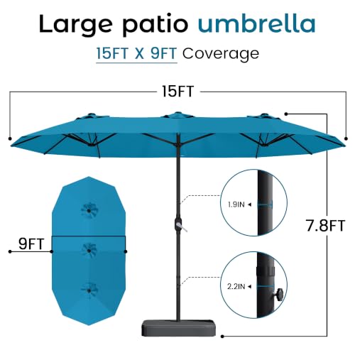 15FT Extra Large Patio Umbrella with Base,Double-sided Umbrella Teal Blue by DomeShade - Used condition - Image 2