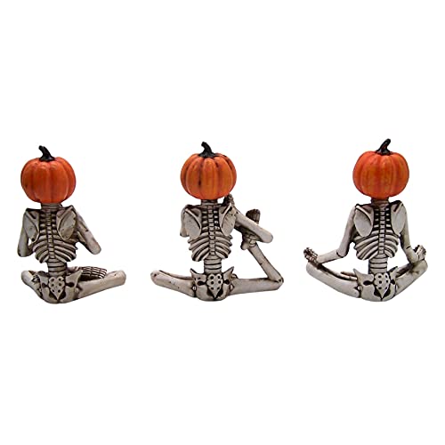 Set de 3 estatuas de esqueletos con cabezas de calabaza para Halloween miniatura 4