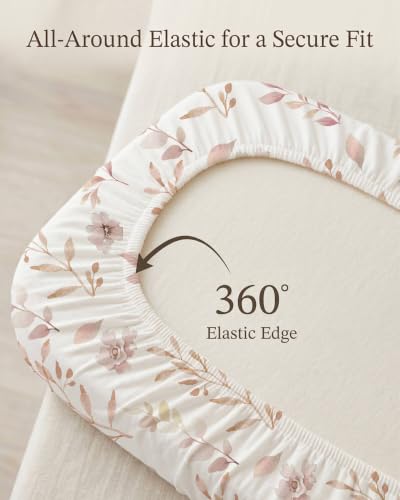 Image of Bedside Bassinet Sheets 2 Pack, 33 x 20 Fitted Bedside Sleeper Sheets, Ultra Soft Breathable Polyester, Ideal for Baby Girl or Boy and Newborns (Floral Fawn, Bedside Sleeper Sheet)