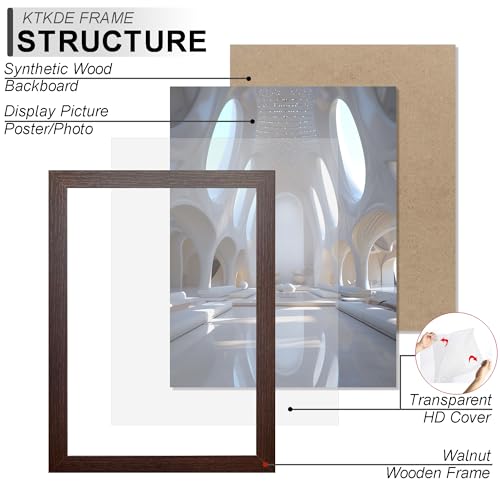 Image of KTKDE A1 Poster Frame 3 Pack, 23.4x33.1 Walnut Wooden, Vertical & Horizontal Wall Hanging Large Picture Frame for Photos, Posters & Art Prints Perfect for best gifts and Home Decor