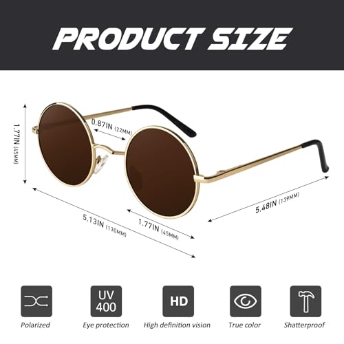 Image of CGID Retro Round Polarized Sunglasses Mens Womens Circle Metal Hippie Shades UV400 Protection E01