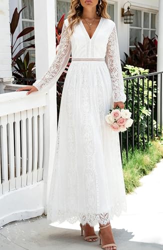 Image of Cercis Womens Off The Shoulder Floral Lace Maxi Wedding Dress Boho Flowy Wedding Guest Formal Long Dresses