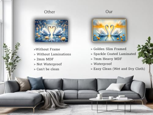 Image of Vastu Swan Pair Photo Frame, Gold, Slim, Sparkle Coated Lamination, for Living Room and Office, 18x24 Inch 53003