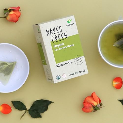 MAEDA-EN NAKED GREEN Organic Sen-cha with Matcha 12 Tea Bags Hot or Cold Drink Green Tea Japanese Origin Individually Wrapped Teabags 08201 1pk