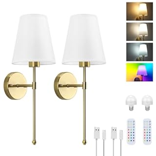 Lightess 2 Battery Operated Wall Lights for Living Room Battery Wall Lamp RGB Dimmable Rechargeable Wall Lights Indoor Wireless Wall Sconce for Bedrooms Cordless Sconce Touch&Remote Control