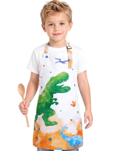 WERNNSAI Dinosaur Kids Art Painting Aprons for Cooking for Boys Age 6-10