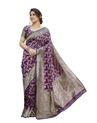 Image of Yashika Women's Trendy Pure Banarasi Kanjivaram Saree with Blouse Material