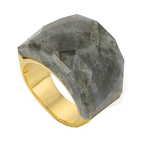 Bague pour femmes anti-ternissement en acier inoxydable avec pierre Feng Shui large