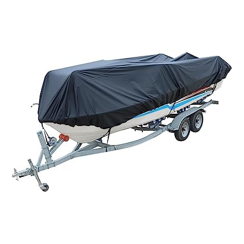 RainMan S Heavy Duty 210D Boat Cover Trailerable Fishing Ski Bass V-Hull Tri-Hull Runabouts Black Cover
