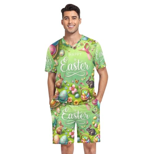 Pajama Set for Men, Short Sleeve Pajama Set Lightweight Loungewear, S-XXL