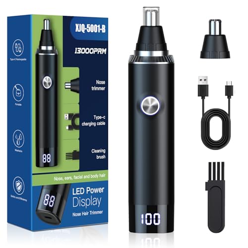 Ear and Nose Hair Trimmer for Men, 2025 Professional Painless USB Rechargeable Eyebrow & Facial Hair Trimmer, 13,000 RPM Precision Tool with Powerful Motor and Dual-Edge Blades, IPX7 Waterproof