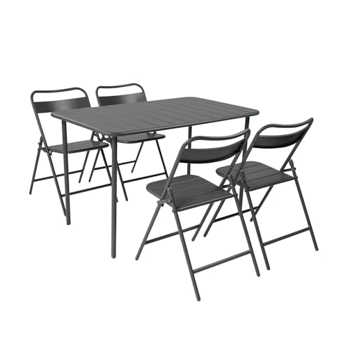 sweeek - Table de Jardin métal + 4 assises Anthracite. Amelia L 120 x 70 x 72.5cm