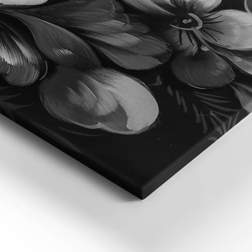Fleurs noires et blanches grand tableaux 80x60cm Wallfluent décoration murale - 3