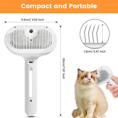Image of Pet Steam Brush for Dogs & Cats | Self-Cleaning Grooming Comb with Water Spray, Anti-Static, Massage Bristles | Portable Pet Hair Remover for Long & Short Fur (Multicolor)