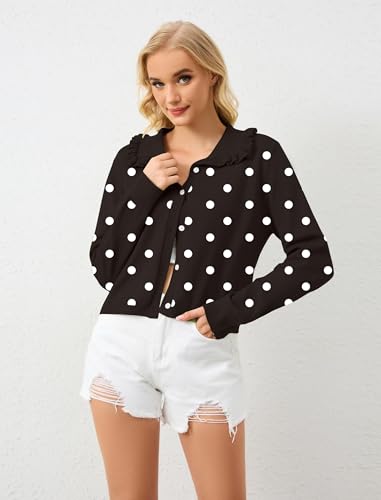 Image of Ythomm Womens Ruffle Collar Cropped Cardigans Button Down Open Front Long Sleeve Knit Sweater Jackets Casual Solid Fall Tops