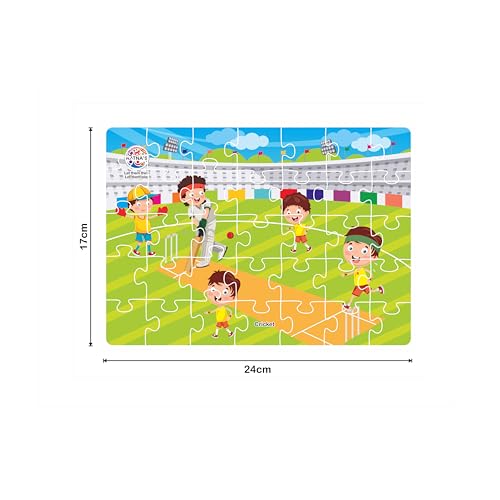 Image of Ratna's Original 4 in 1 Sports Jigsaw Puzzle for Kids - Set of 4, 35-Piece Puzzles for Games Like Cricket, Football, Basketball & Tennis | Educational Toy | Puzzle Guide Included | Ages 3 and Up