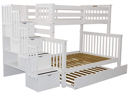 Bedz King Stairway Bunk Beds Twin Over Full With 4 Drawers In The Steps And A Twin Trundle, White #TOP3