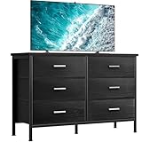 BOLUO Black Dresser for Bedroom 6 Drawer, Wide Dresser TV Stand for 50' TV Dressers & Chests of Drawers Fabric Dresser for Closet Modern
