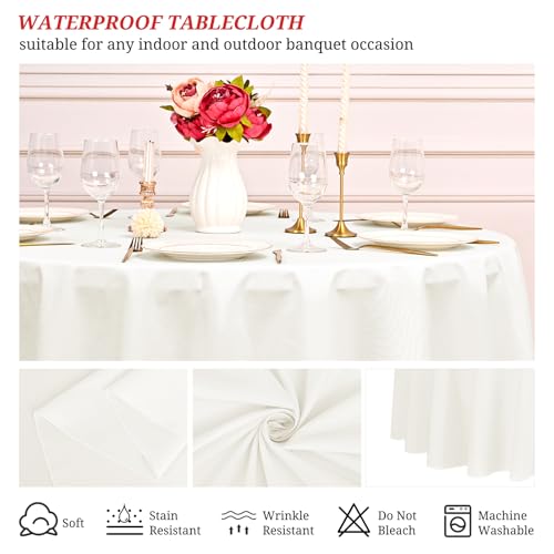 FXKS 10 Pack Ivory Tablecloth Round 90 Inch Washable Circle Tablecloth,Stain Resistant and Wrinkle Polyester Table Cloth Decorative Round Tablecloth for Dining Wedding Party Banquet Buffe by FXKS - Used condition - Image 3
