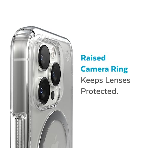 Image of Speck Clear iPhone 14 Pro Case - Drop Protection, Scratch Resistant, Dual Layer Slim Phone Case for 6.1 Inch iPhones 14 Pro - Built for MagSafe - Anti-Yellowing - Presidio Perfect -Clear /Clear /Silver