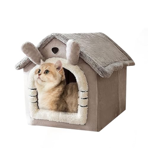 Voarge Cama De Cueva De Gato, Interior Casa para Gato Cama Plegable para Perro con Cojín Extraíble, Impermeables, cálidas, Resistentes a la Intemperie, para Gatos, Perros, M