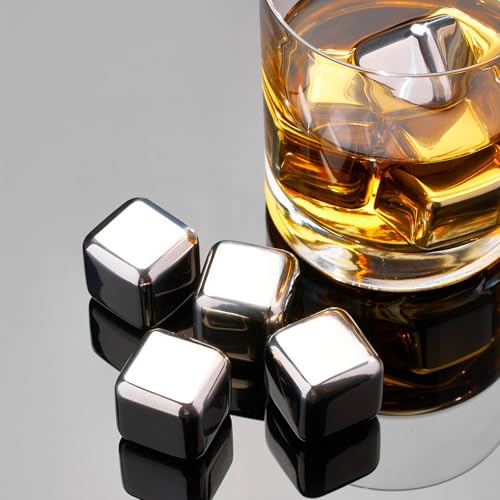 Eiswürfel Edelstahl 6 Stück Wiederverwendbar Whisky Steine aus Metall für Cocktails Wein Getränkesaft oder Limonade 27x27 mm